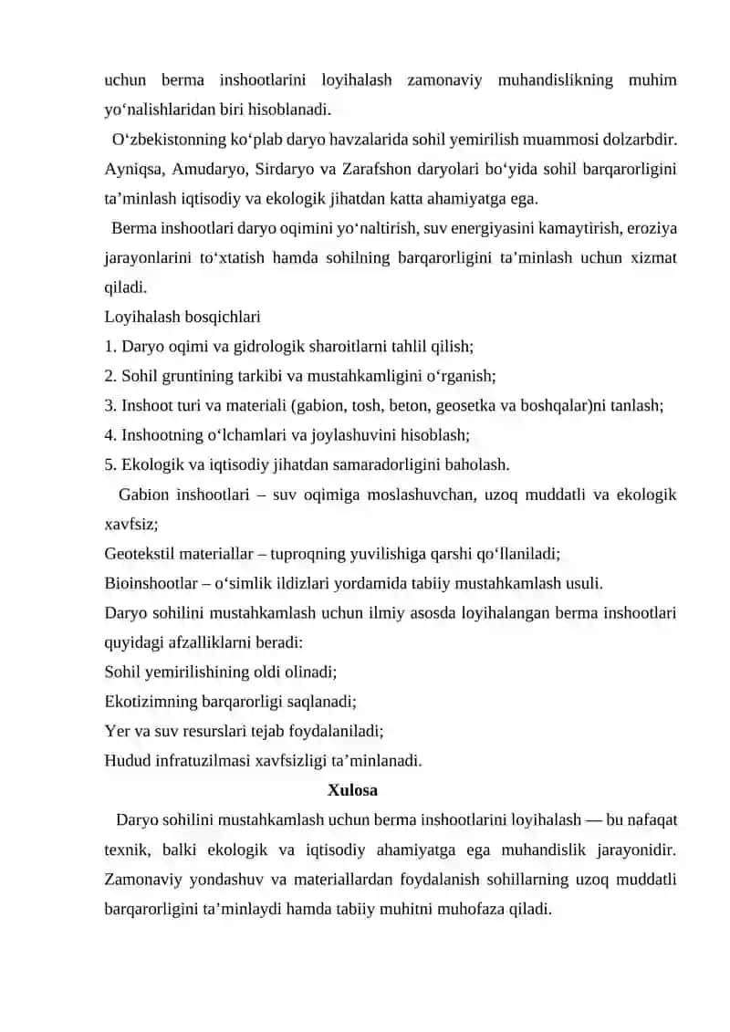 Daryo sohilini mustahkamlash uchun berma inshootlarini loyihalash 2