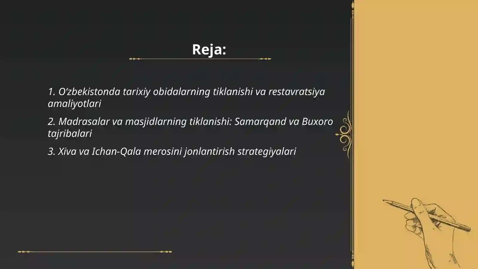 Oʻzbekistonda maʼnaviy va tarixiy merosining tiklanishi 2