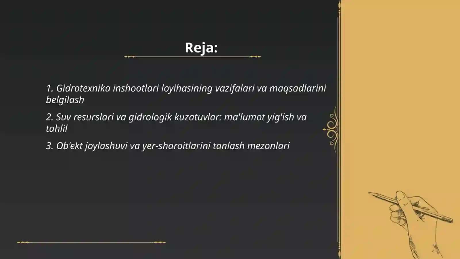 Gidrotexnika inshootlarining loyihasini tuzish masalalari va shartlari 2