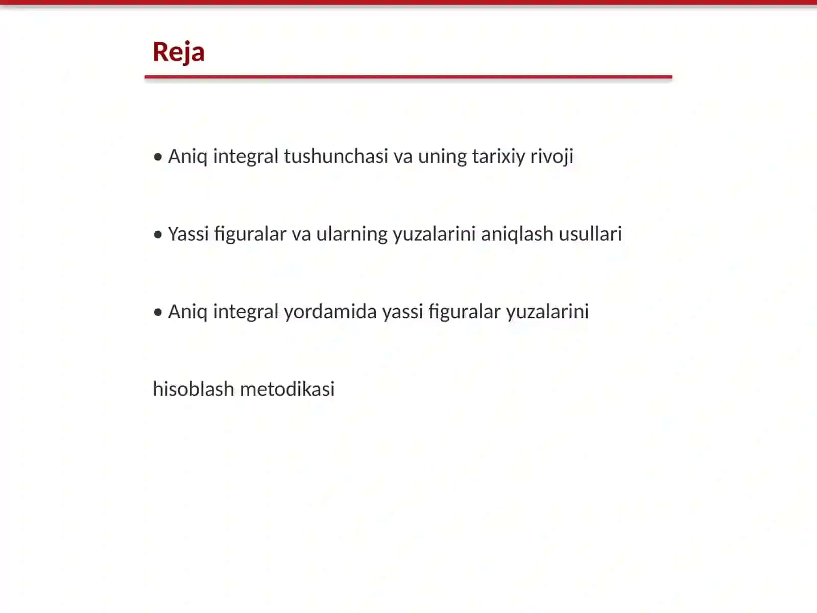 Aniq integral yordamida yassi figuralar yuzalarini hisoblash 2
