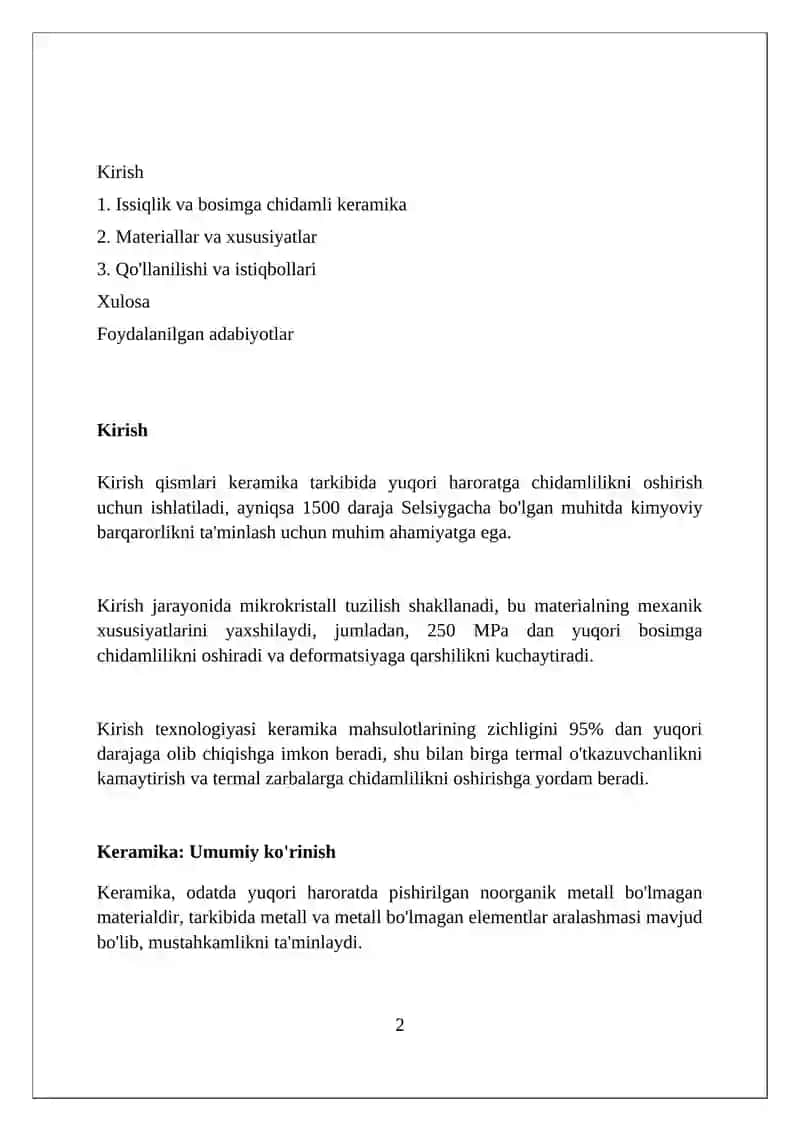 Issiqqa va bosimga chidamli keramikalar 2