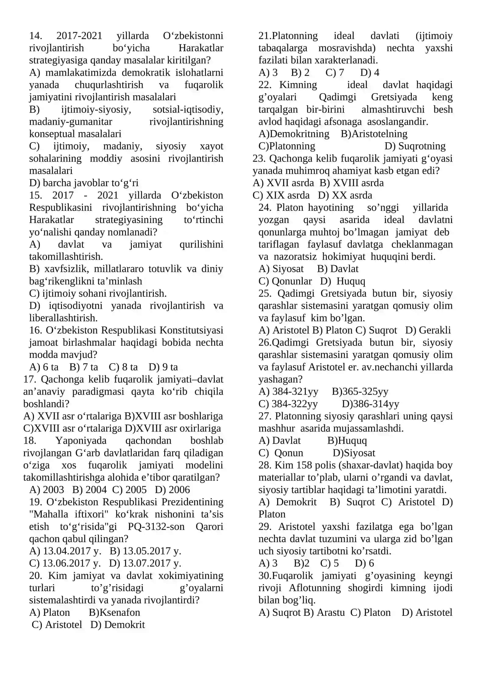 Fuqarolik jamiyati fanidan yakuniy nazorat 2