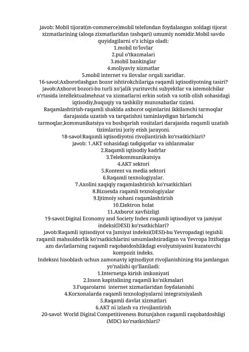 Raqamli iqtisodiyot oraliq javoblar 2