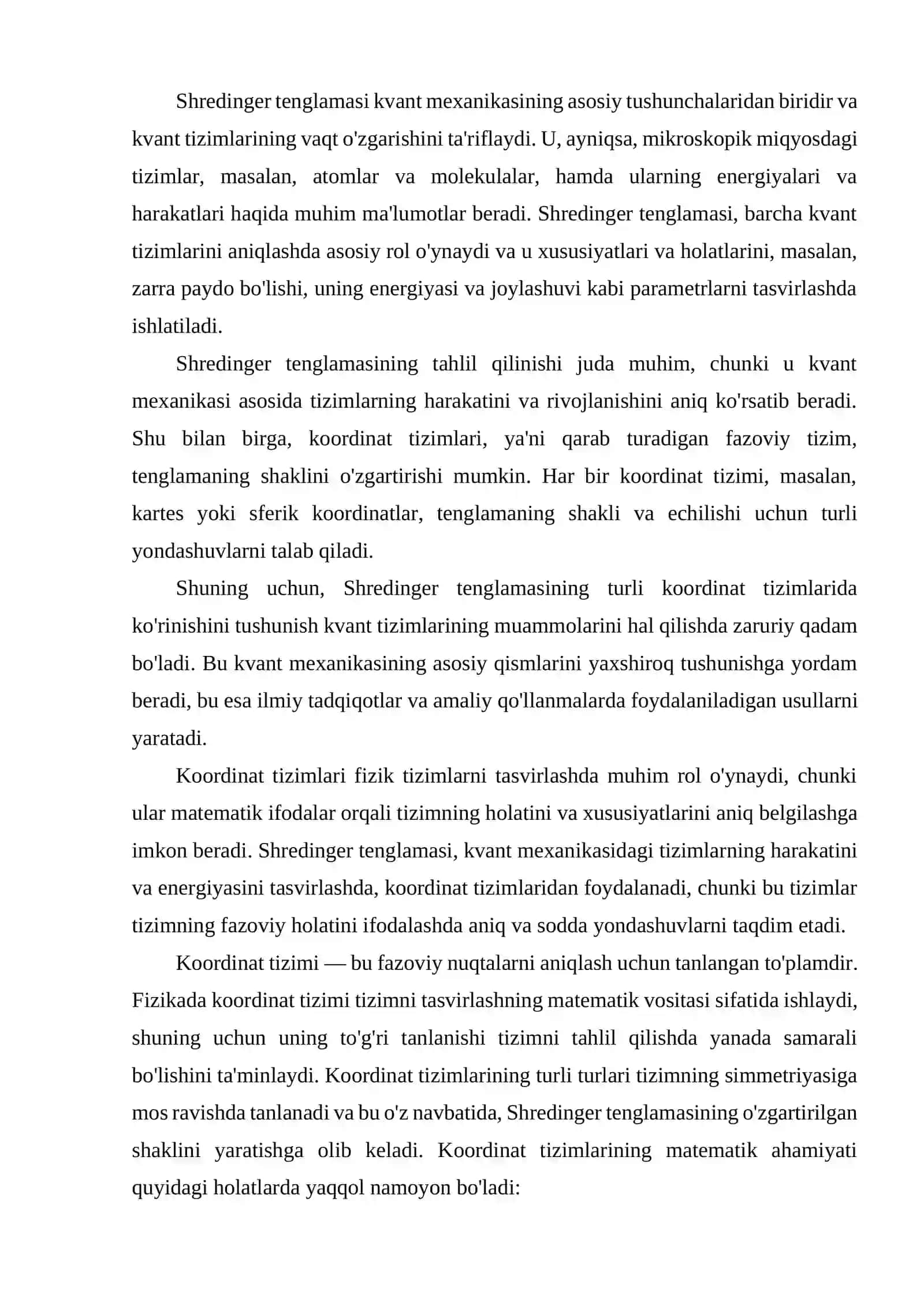 Shredinger tenglamasi turlari va koordinat sistemalari 2