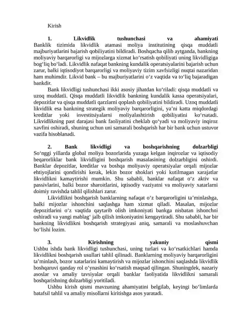 Bank likvidlik va uni boshqarish 2
