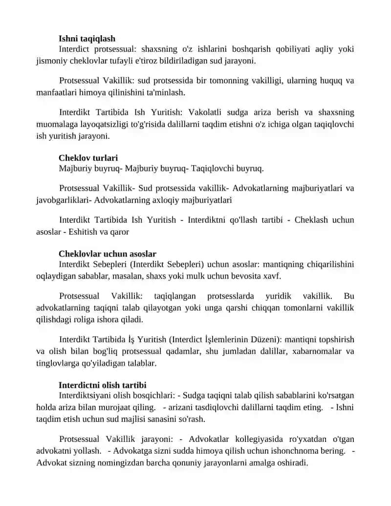 Protsessual Vakillik, Interdikt Tartibida Ish Yuritish 2