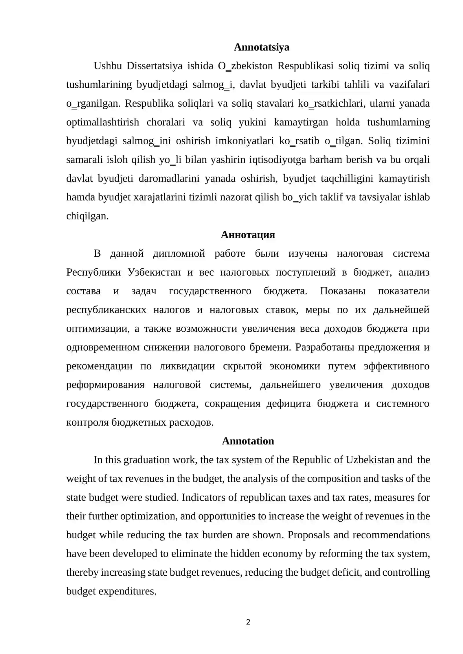 О‟ZBEKISTОN RESPUBLIKАSI SОLIQ TUSHUMLАRI_VА BYUDJET TIZIMINING TAHLILI 2