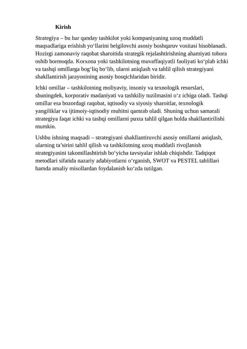 STRATEGIYANI SHAKLLANTIRUVCHI OMILLAR TAHLILI 2