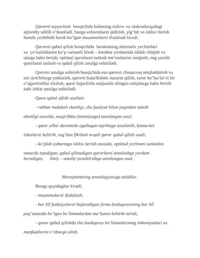 BOSHQARUV QARORLARNI QABUL QILISH VA AMALGA OSHIRISH JARAYONI 2