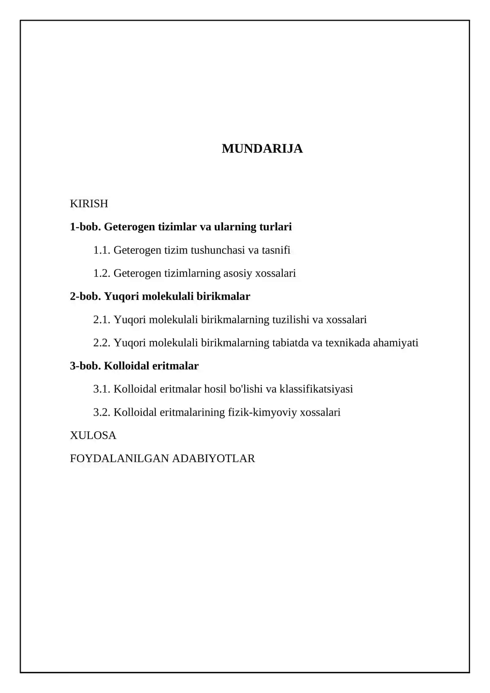 Geterogen sistemalar, yuqori molekulali birikmalar, kalloid eritmalar 2