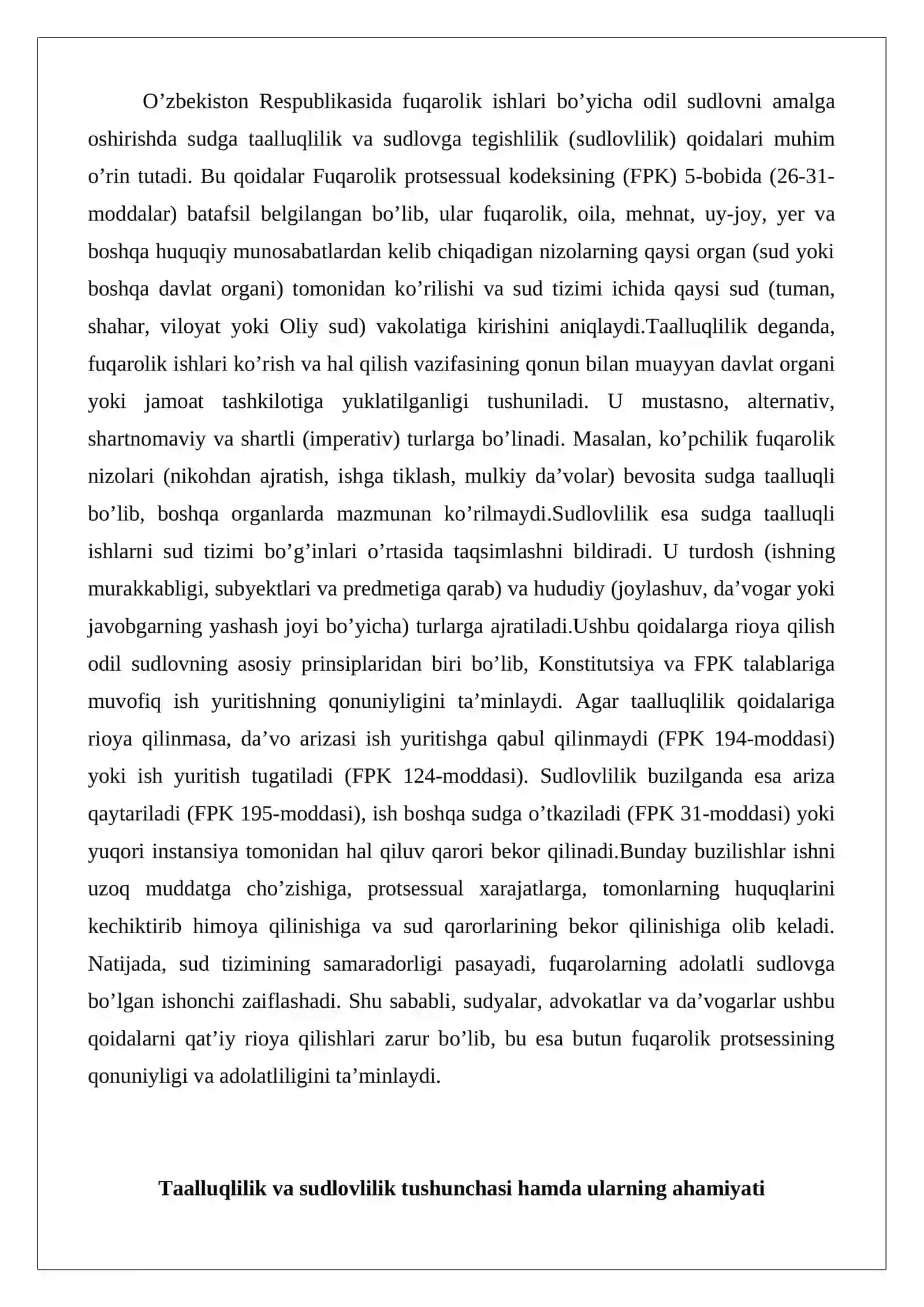 Taalluqlilik va sudlovlilik qoidalariga rioya qilmaslik oqibatlari 2