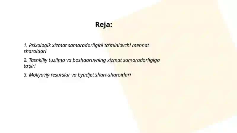 Psixologik xizmat mahsuldorligining shart-sharoitlari 2
