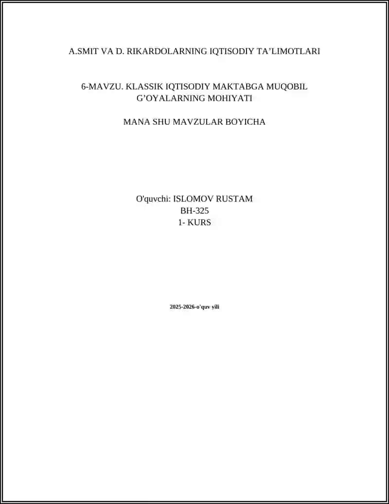 IQTISODIY TA’LIMOTLAR TARIXI 2