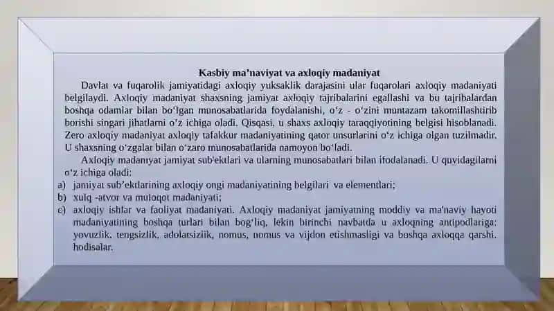 KASBİY MA’NAVİYAT VA AXLOQDA BAXT MUAMMOSİ. BOSH MA’NAVİYQADRİYATLARVAASOSİYAXLOQİYFAZILATLAR 2