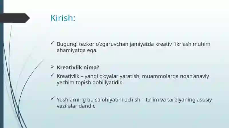 Yoshlarda kreativ qobilyatlarni rivojlantirish metodikasi 2