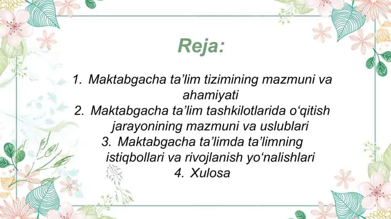 Maktabgacha ta’lim tashkilotlarida ta’lim o’rni 2