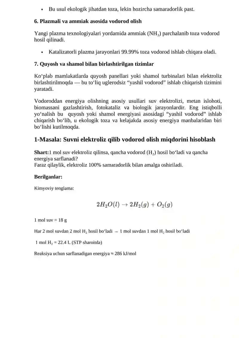 VODORODDAN ENERGIYA OLISH USULLARI 2