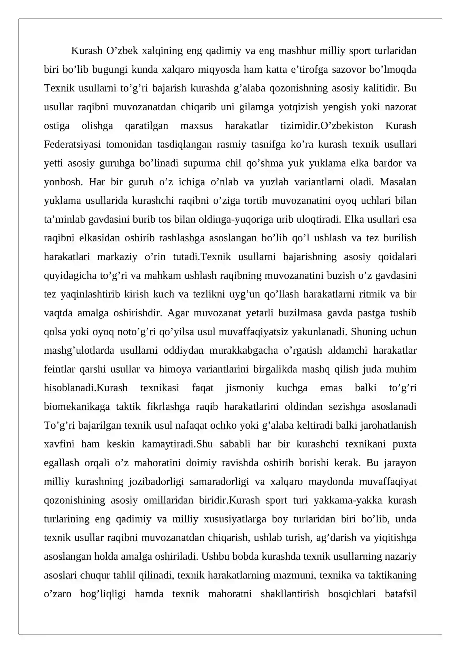 Kurashda texnik usullarni bajarilishi to’g’risida tushuncha 2