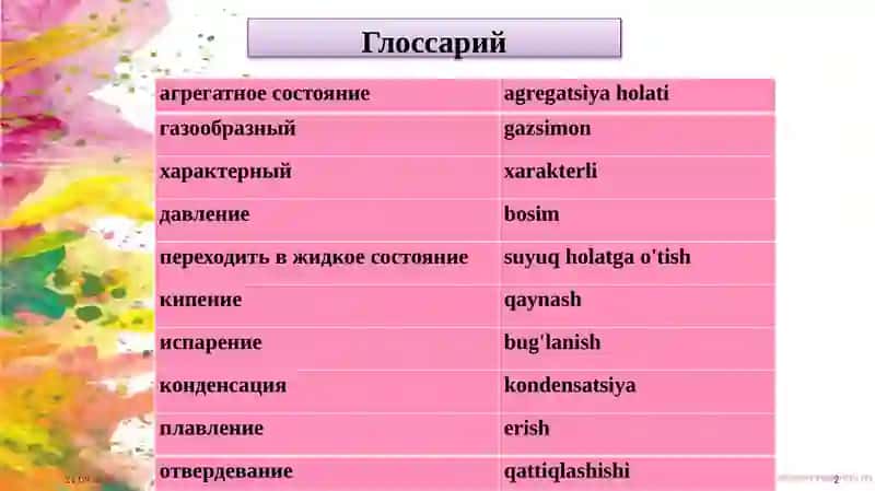 Тема 8: Лексическийминимум.Текст-Состояниевещества.(2часа) 2