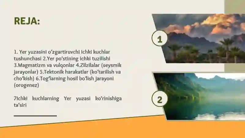 Yer yuzasini o‘zgartiruvchi ichki kuchlar 2