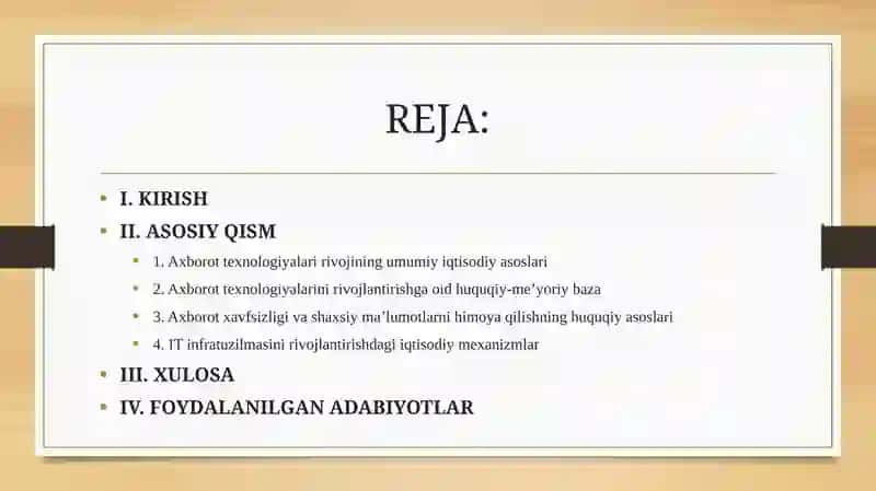O’ZBEKISTONDA AXBORAT TEXNALOGIYALARINI RIVOJLANTIRISHNING IQTISODIY HUQUQIY ASOSLARI 2