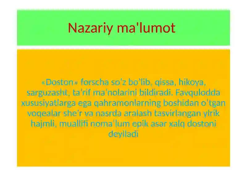 Qahramonlik dostonlarining oʻziga xos xususiyatlari 2