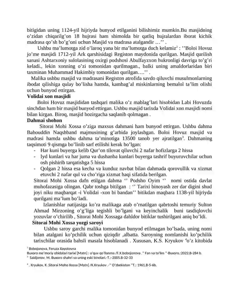 ASHTARXONIY MALIKA SITORAI MOHI XOSSANING BUNYODKORLIK ISHLARI 2