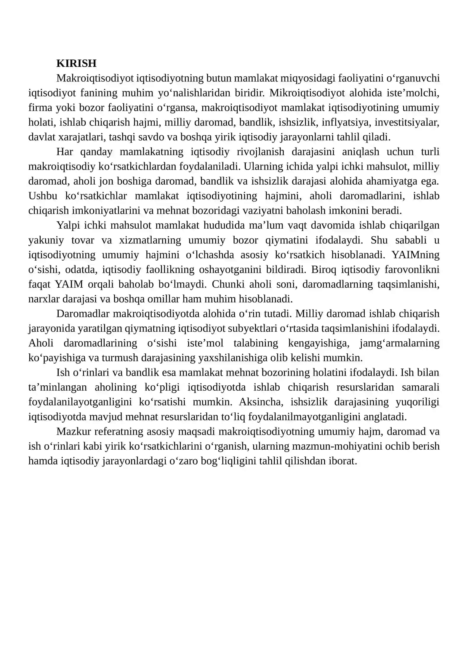 Makroiqtisodiyotning Umumiy Hajm, Daromad va Ish O‘rinlari Kabi Yirik Ko‘rsatkichlari 2