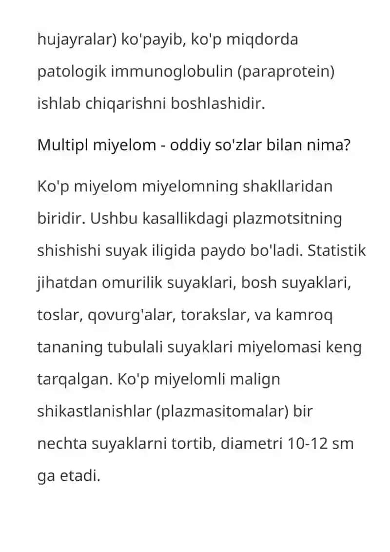 Miyelom - kasallikning barcha bosqichlarining semptomlari va prognozi 2