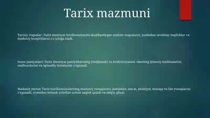 Tarixning Mazmuni, Yo'Nalishlari Va Kontseptsiyalari 2