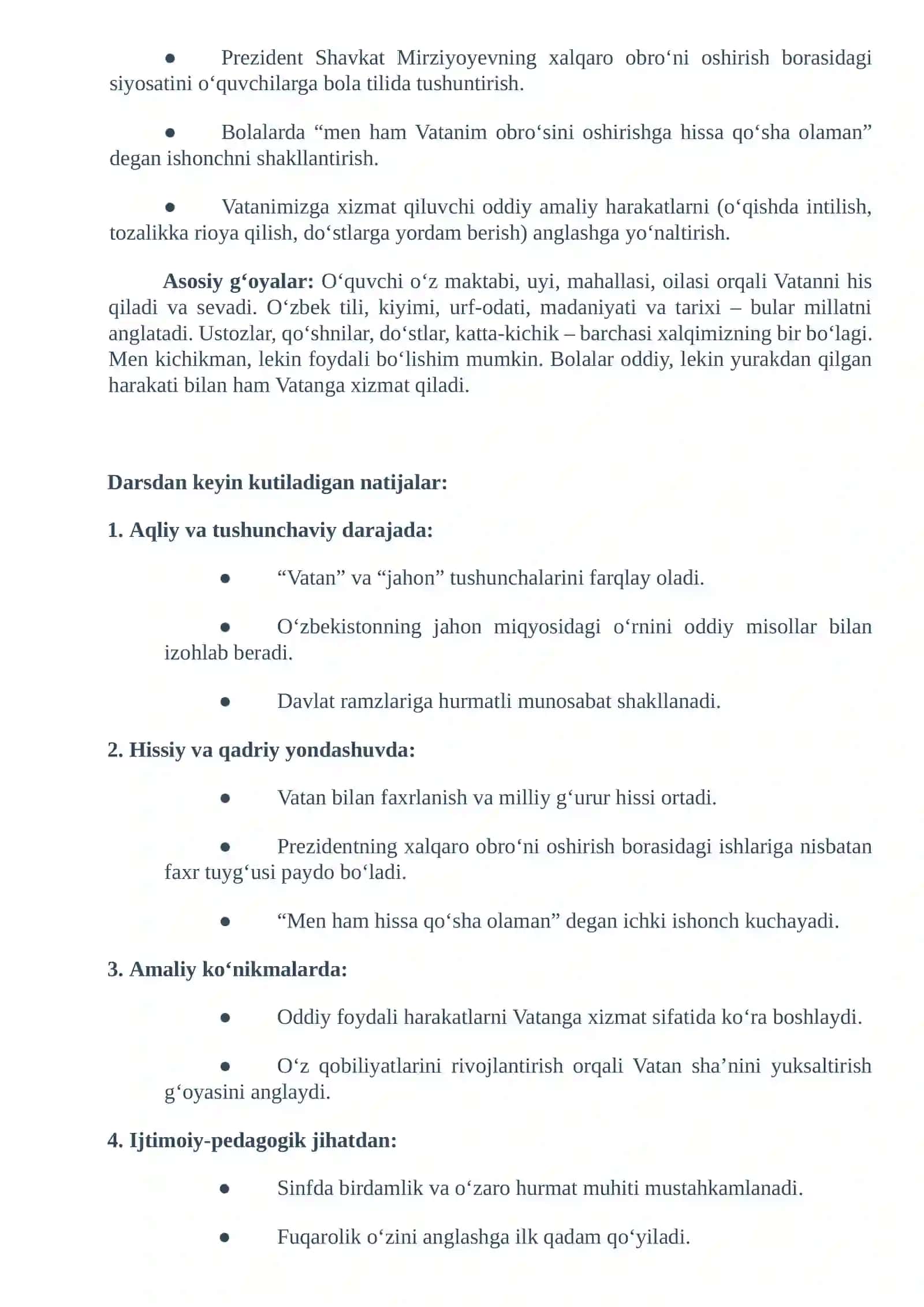 9-mavzu Darsining 1-4 sinflar uchun mashgʻulot ssenariysi: 9-mavzu: “Oʻzbekiston va jahon” 2