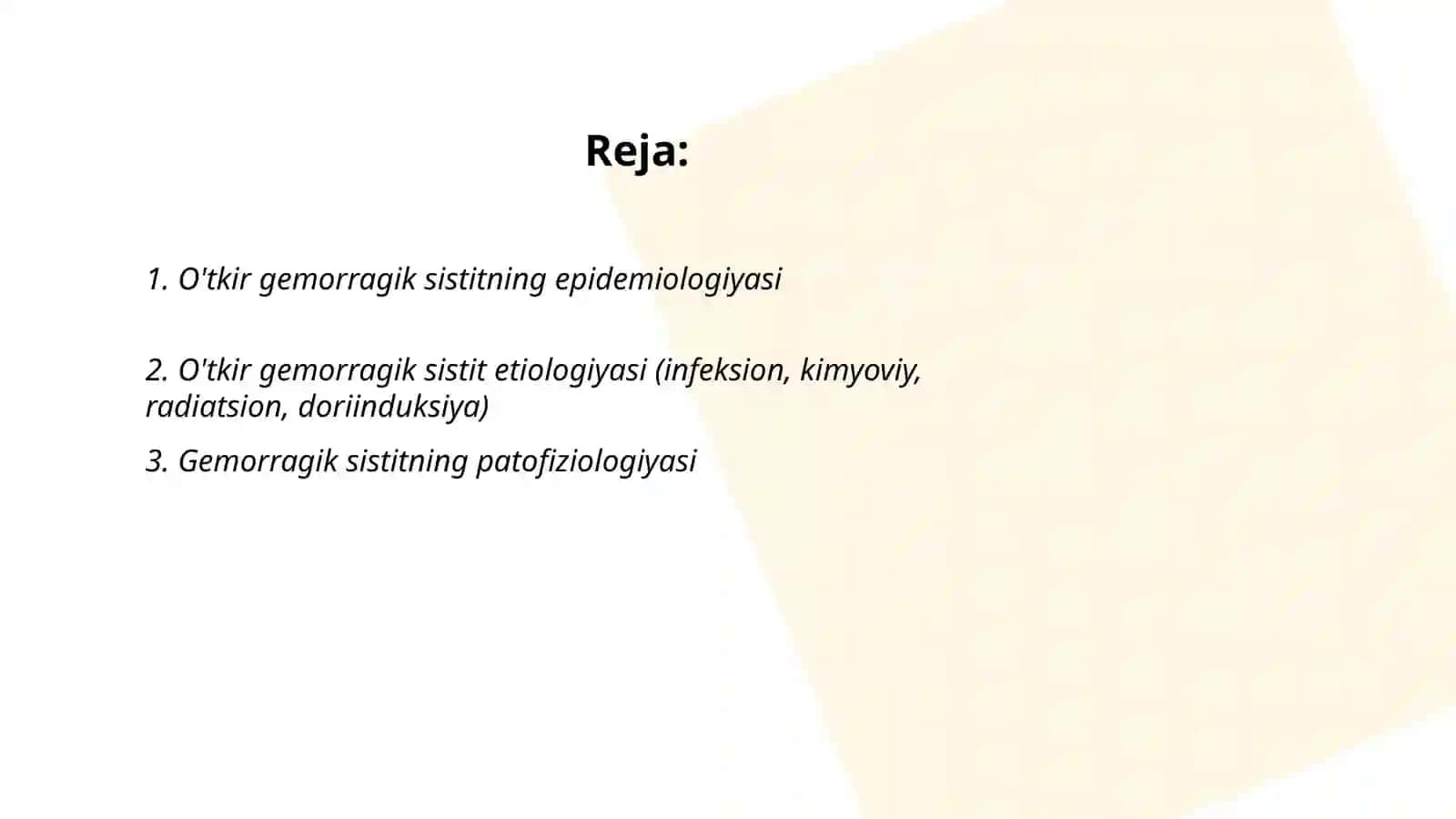 O'tkir gemorragik sistit. Qovuq siydik nayi reflyukisi 2