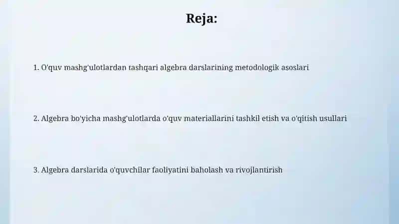 Sinfdan tashqari mashg‘ulotlarda algebraik materiallarni o‘rgatish meto‘dikasi 2
