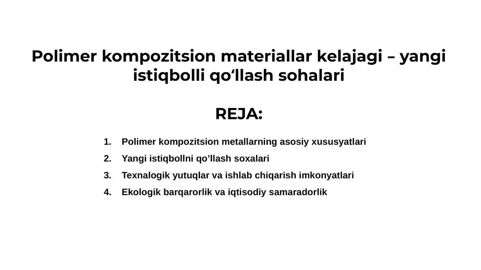 Kimyofakulteti kimyo talim yo’nalishi 3-kurs 223-guruhi talabasi Raimova Umidaning polimer vakompozitsion materiallari kimyo fanidan tayyorlagan taqdimoti 2