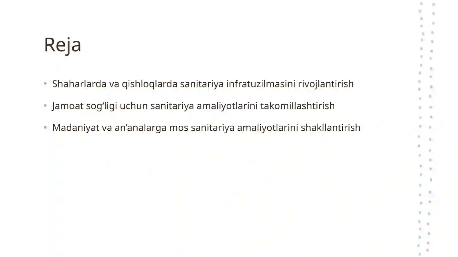 Shahar va qishloq aholisi punktlarining sanitariya holatini yaxshilash 2