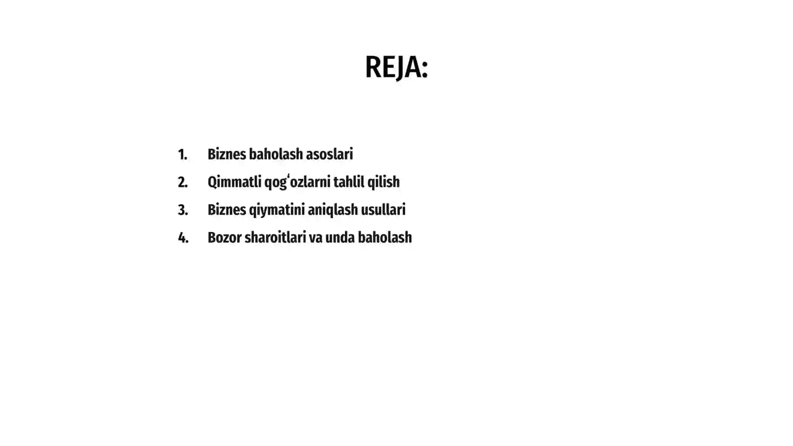 Biznes va qimmatli qogʻozlarni baholash mavzusida 2