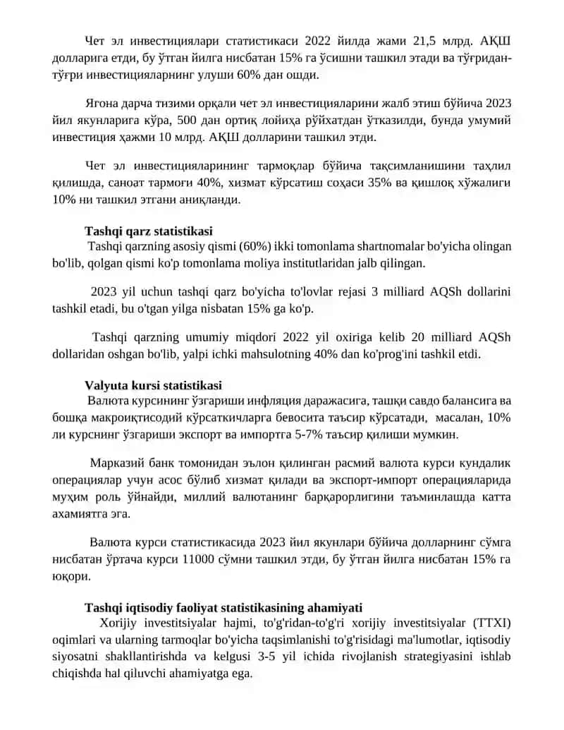 Tashqi iqtisodiy faoliyat statistikasi 2