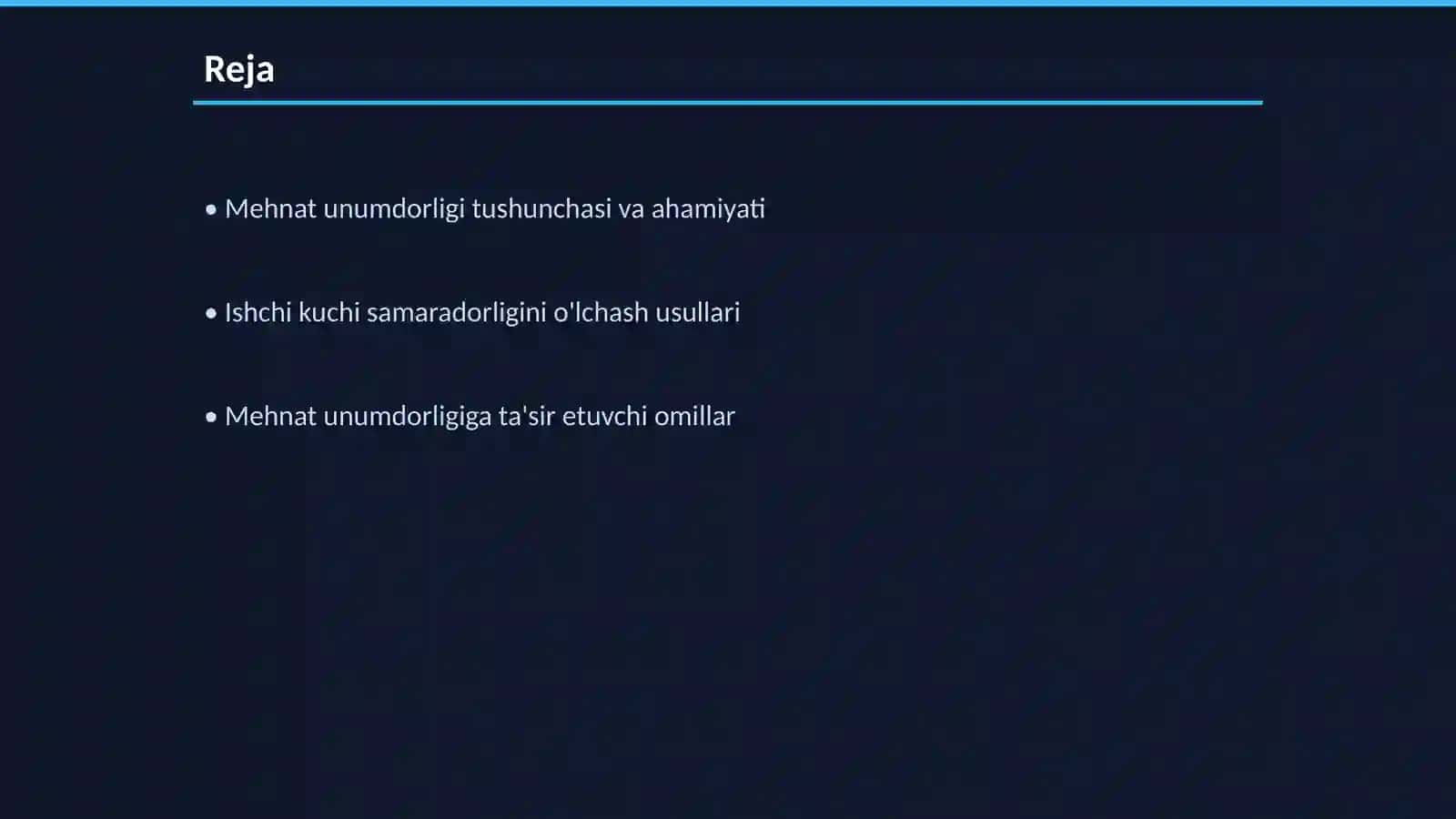 Mehnat unumdorligi va ishchi kuchi samaradorligining operatsion tahlili 2