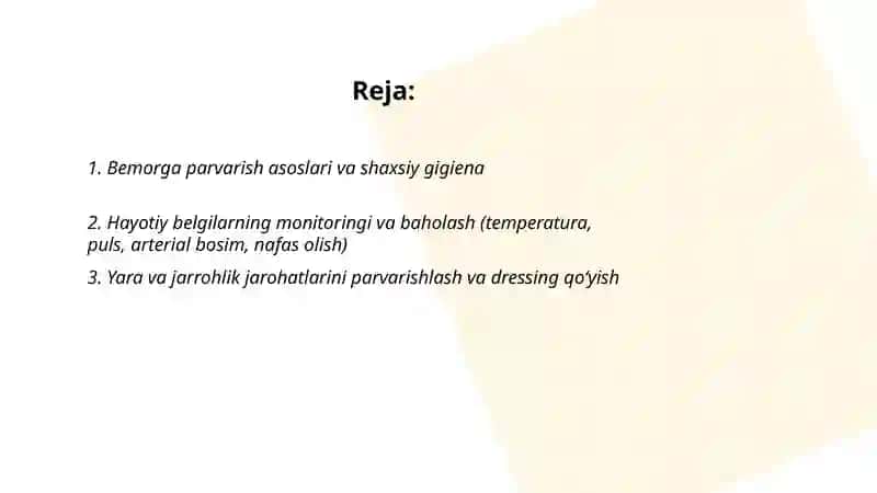 Bemorga parvarish asoslari va shaxsiy gigiena 2
