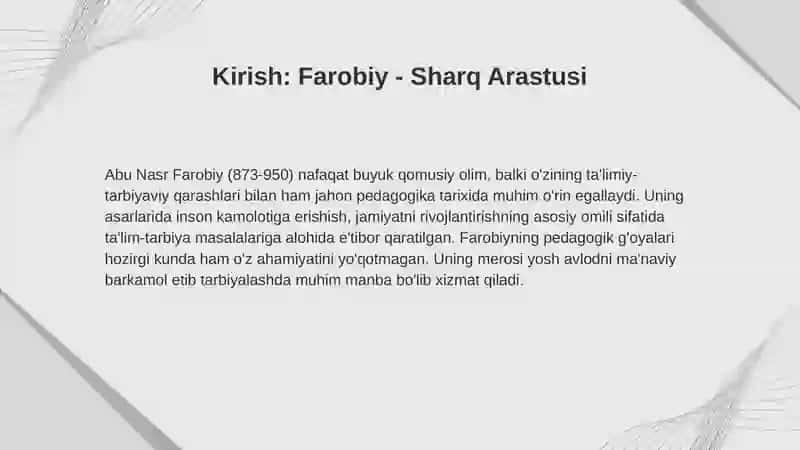 Abu Nasr Farobiyning ta’limiy-tarbiyaviy qarashlari: barkamol avlodni shakllantirish falsafasi 2