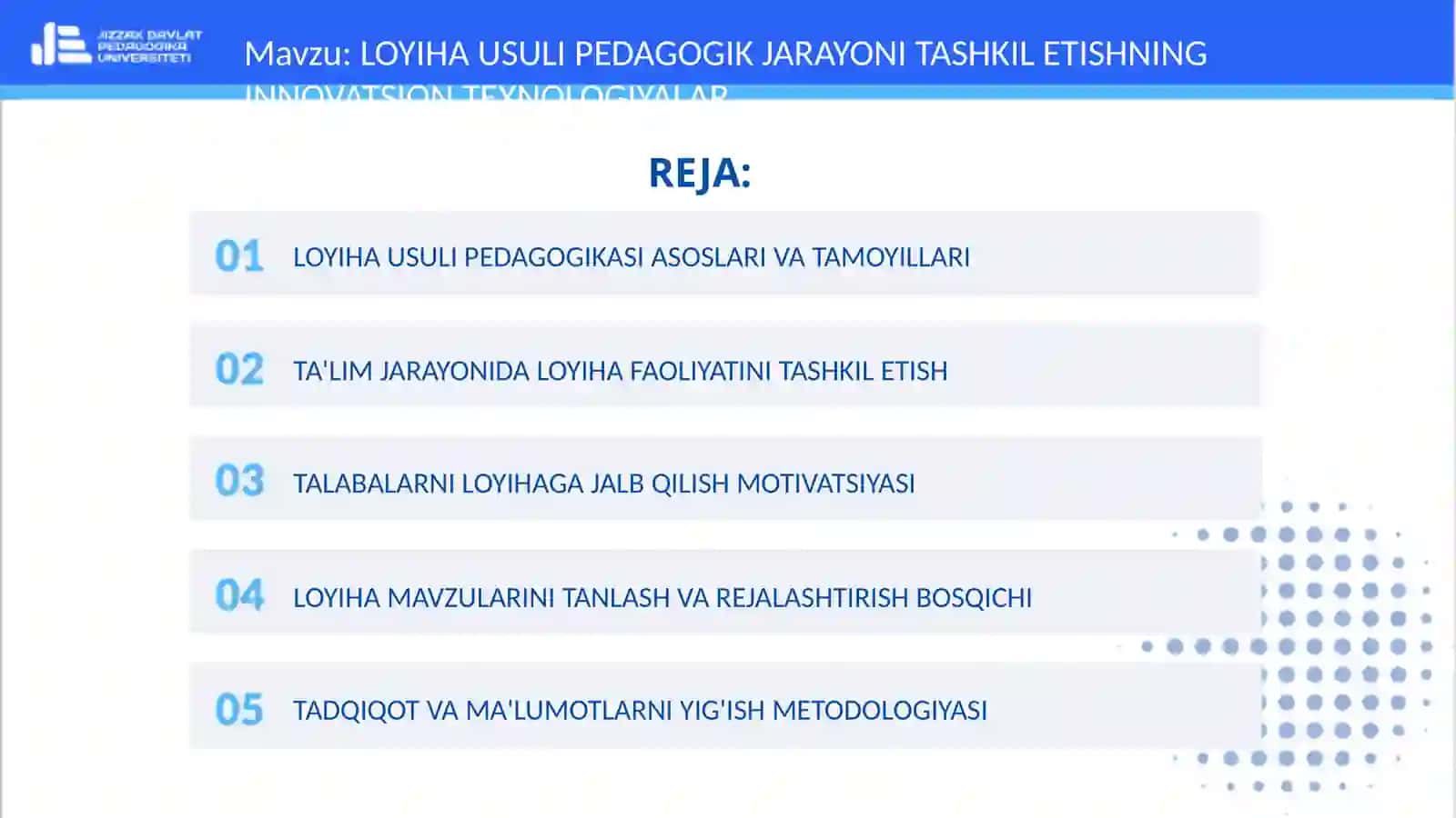LOYIHA USULI PEDAGOGIK JARAYONI TASHKIL ETISHNING INNOVATSION TEXNOLOGIYALAR 2