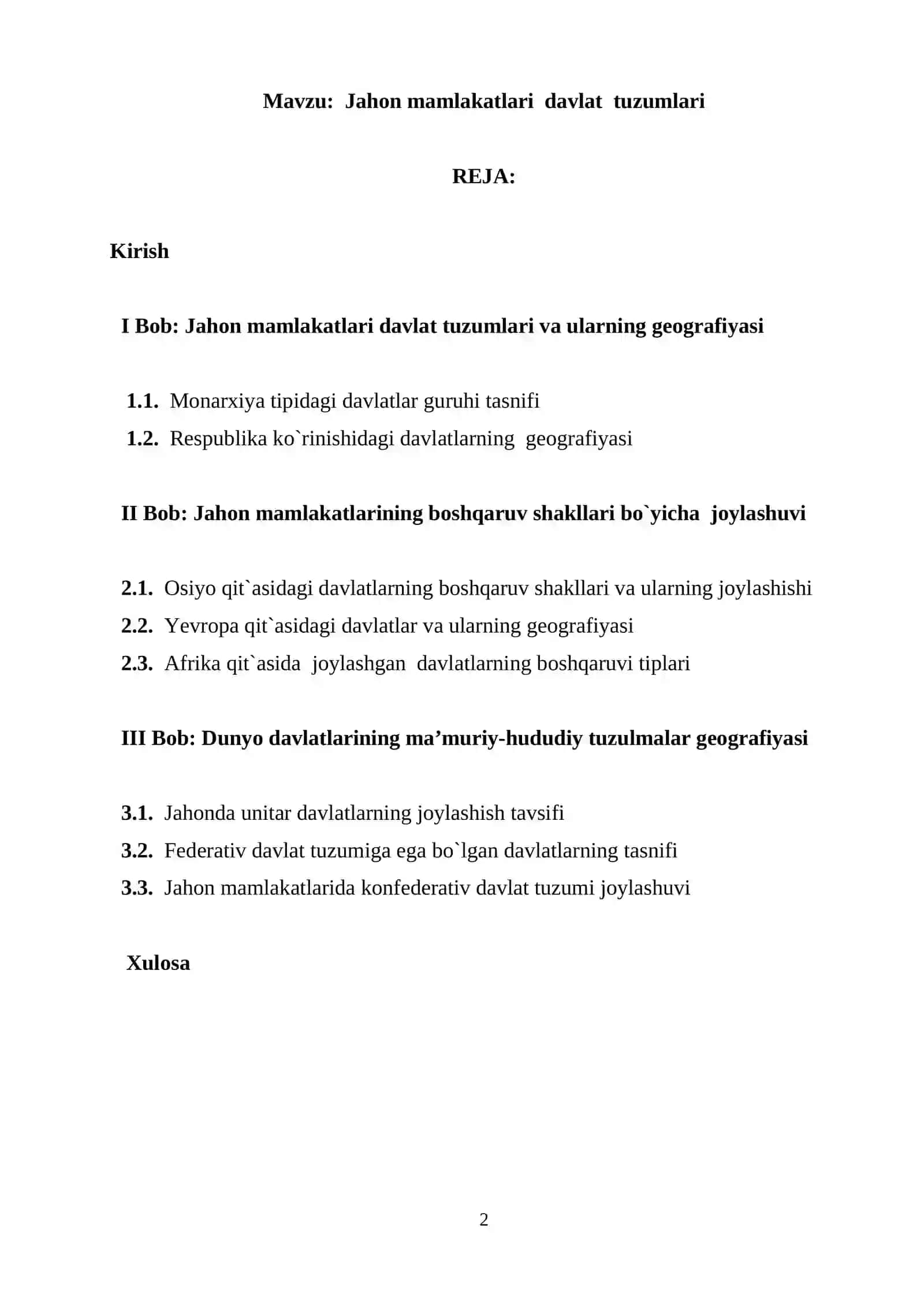 Jahon mamlakatlari davlat tuzumlari 2