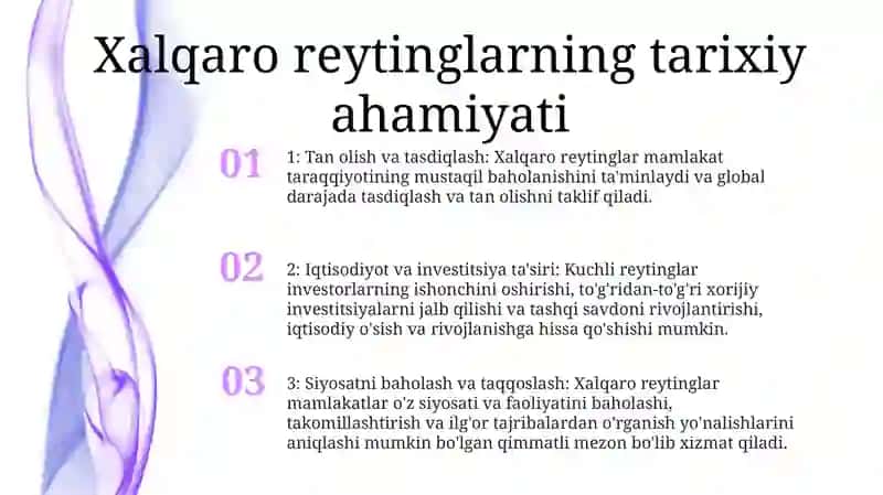 O‘Zbekistonni Halqaro Reytinglardagi Ko‘Rsatgichlarini Ko‘Tarishning Tarixiy Va Siyosiy Ahamiyati 2
