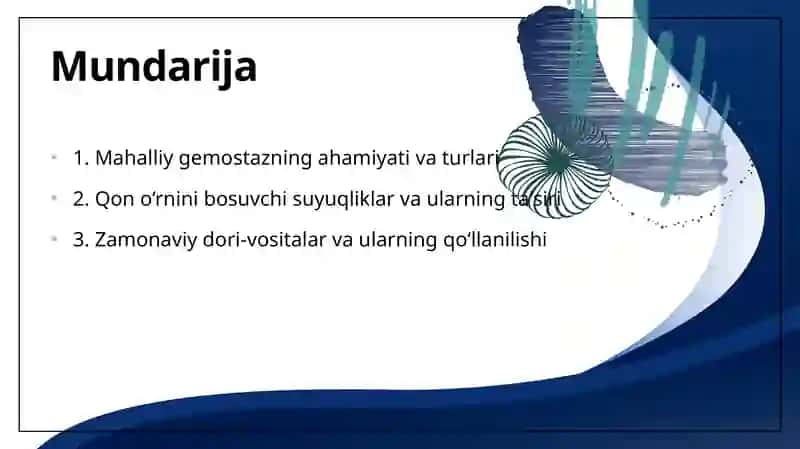 Mahalliy gemostaz uchun zamonaviy dori-vositalar.Qon o‘rnini bosuvchi suyuqliklar 2