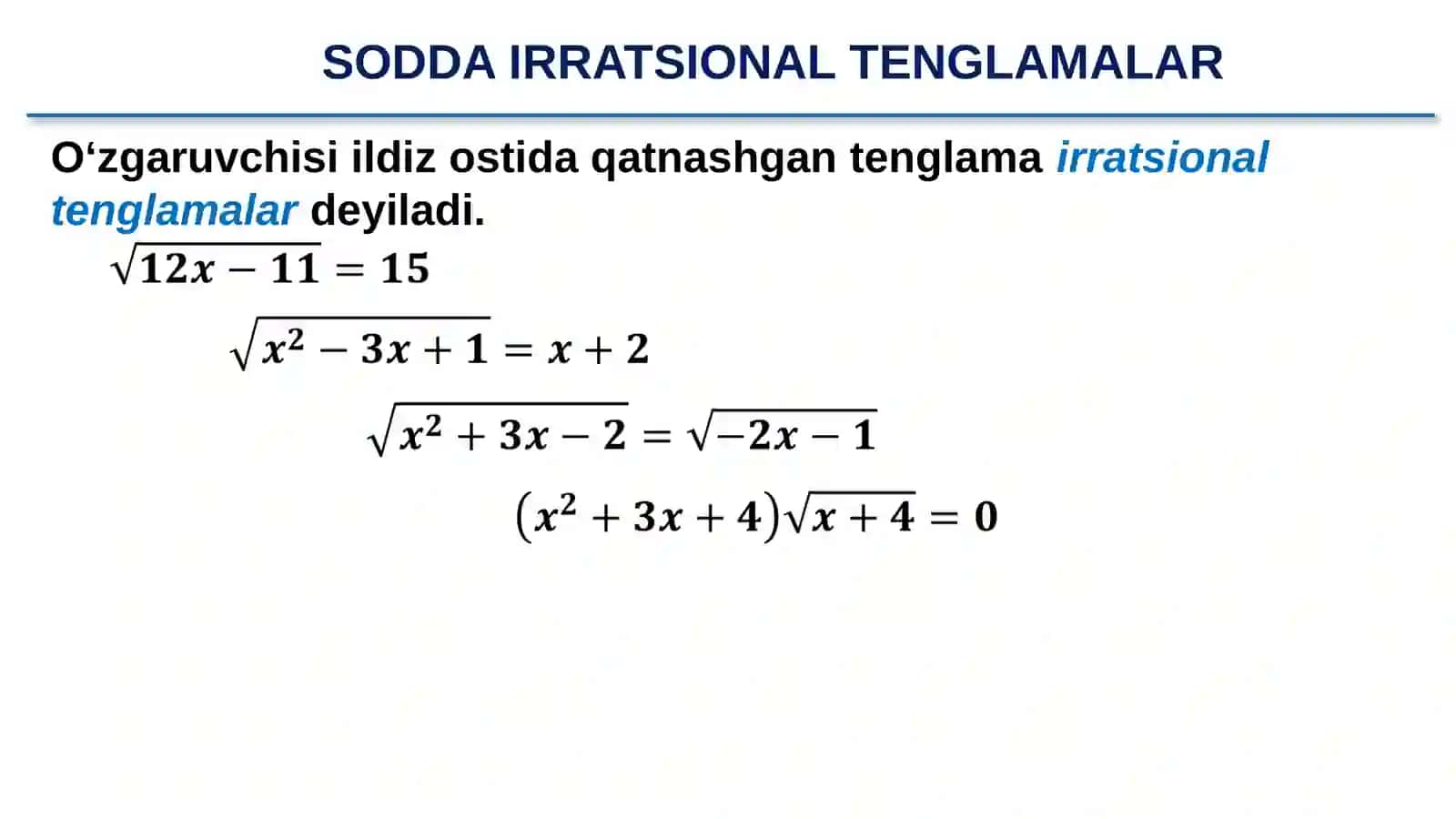 Sodda Irratsional Tenglamalar 2
