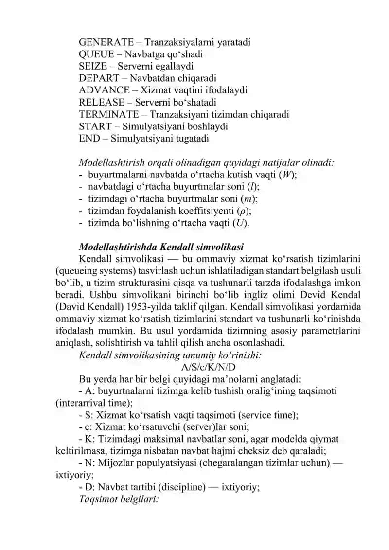 BIR KANALLI OMMAVIY XIZMAT KO‘RSATISH TIZIMINI GPSS MUHITIDA SIMULYATSIYALASH 2