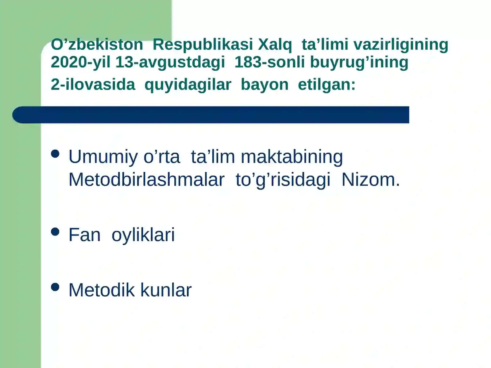 “Metodik kunlarni samarali tashkil etish” 2