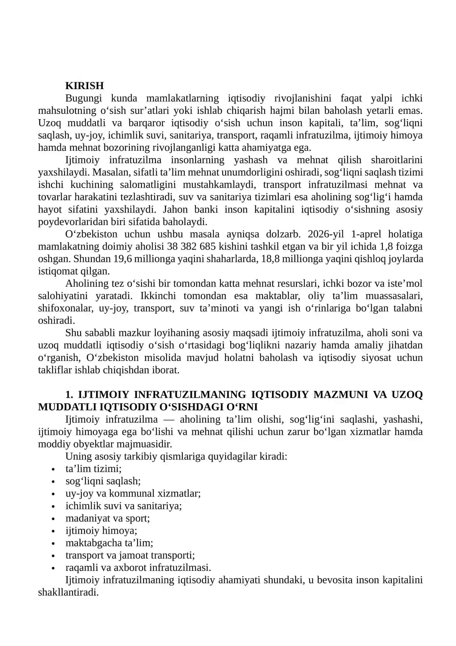 IJTIMOIY INFRASTRUKTURA, AHOLI SONI VA UZOQ MUDDATLI IQTISODIY O‘SISH OMILLARI 2