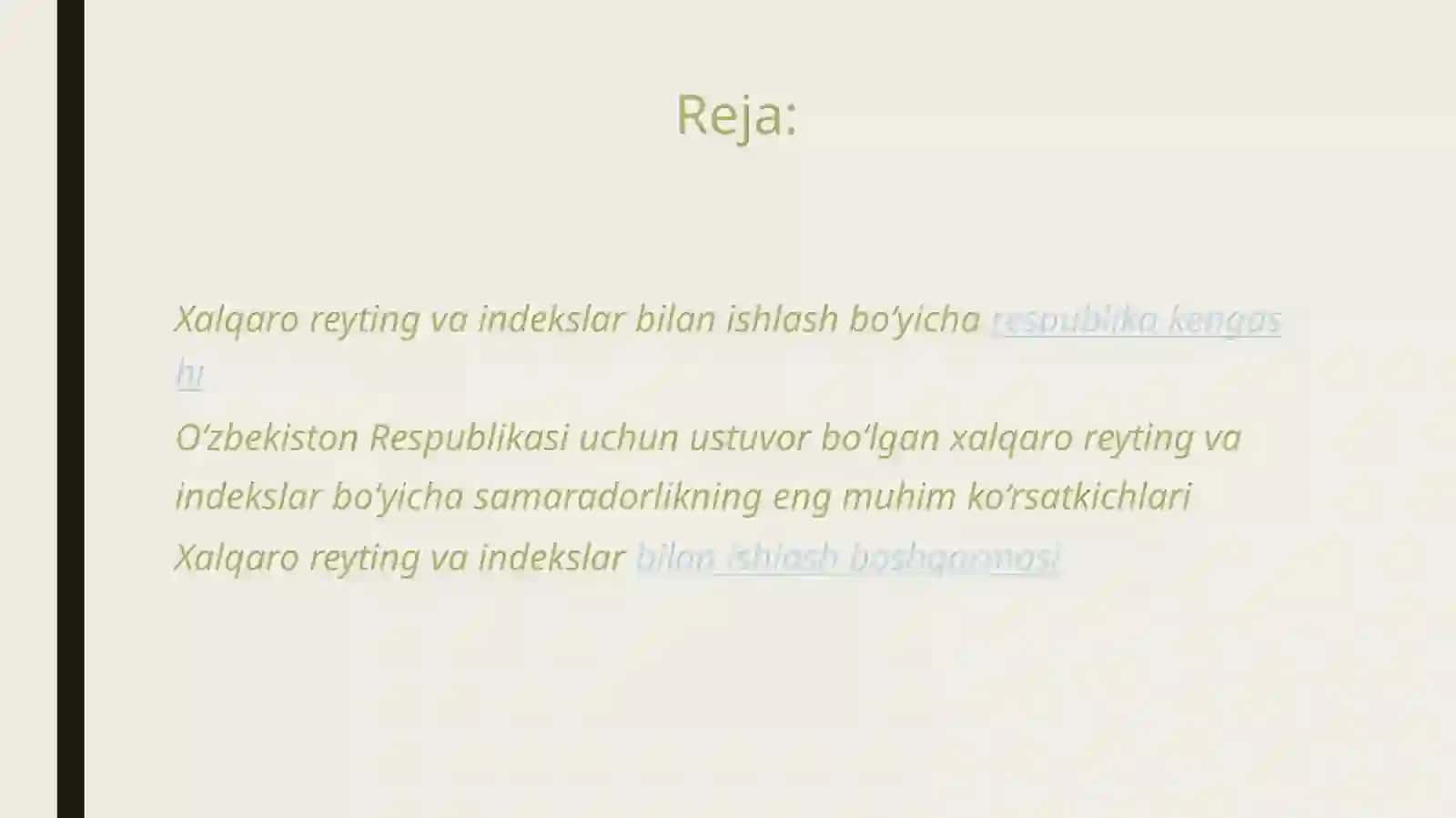 O’zbekistonning xalqaro reytinglardagi ko’rsatkichlari 2