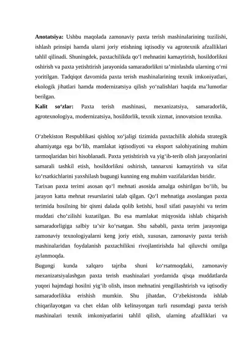 ZAMONAVIY PAXTA TERISH MASHINALARI 2